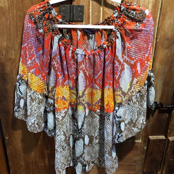 HALE BOB SHEER SNAKESKIN PRINT BLOUSE WOMENS SMALL FLOWY LOOSE ANIMAL PRINT - Picture 4 of 10